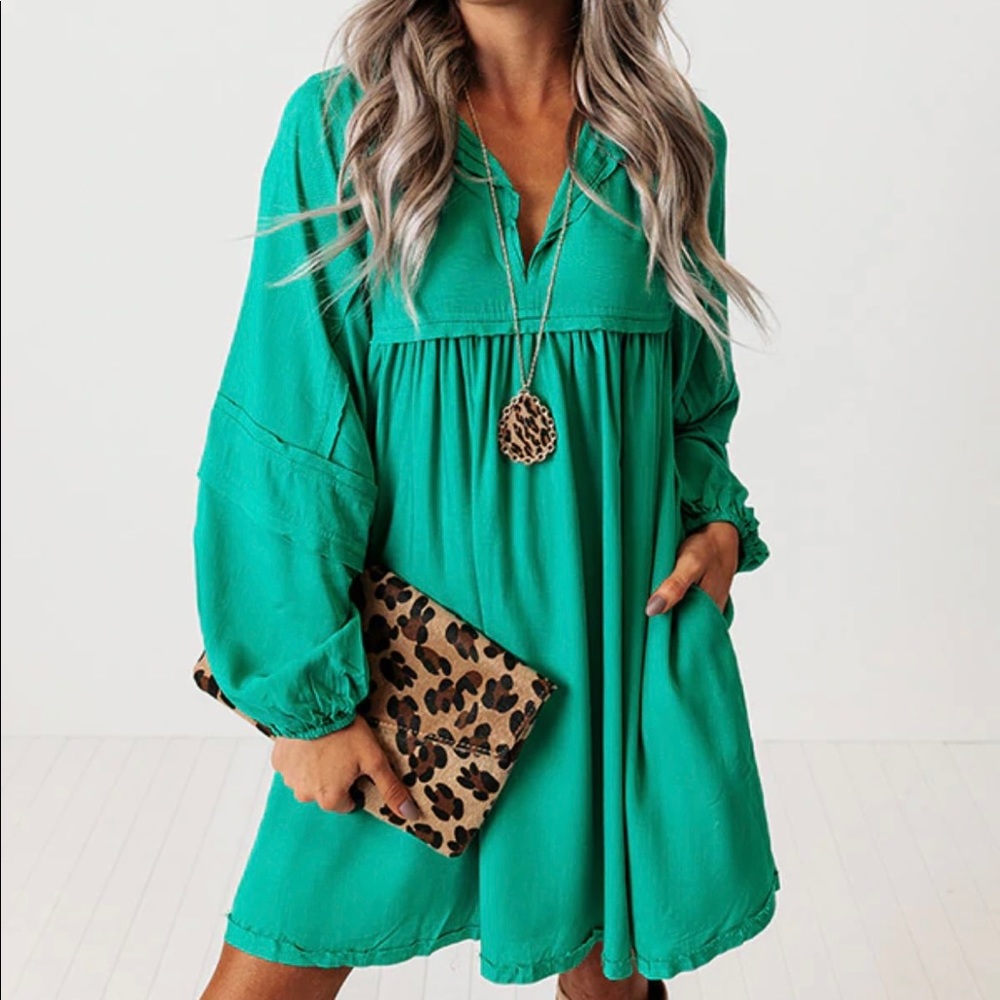 Shop Impressions baby doll dress in Emerald. Size small, never worn.